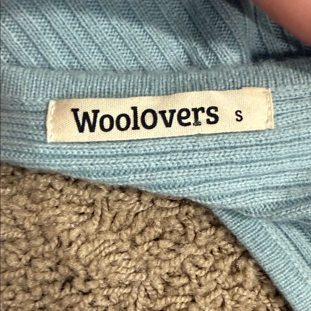 Woolovers Wool Cashmere Blue Ribbed‎ Knit Crew Neck Sweater Long Sleeve Size S